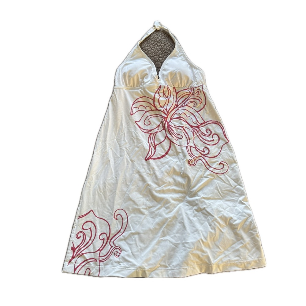 Athleta White Halter Dress with Pink Floral Design